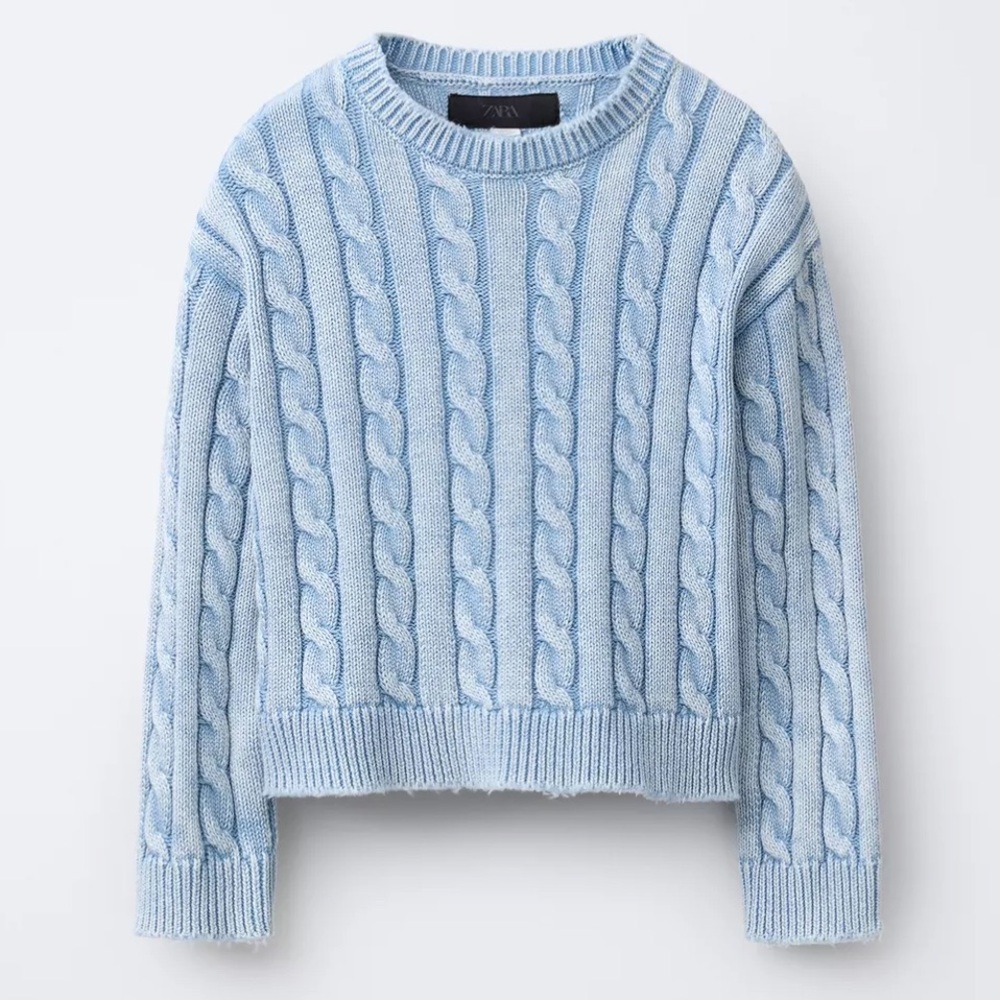 Zara Light Blue Cable Knit Sweater